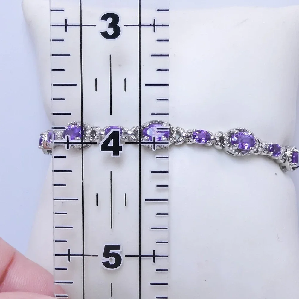 Platinum Over Sterling Silver 925 Purple Amethyst 4.6 ctw Panel 6.5